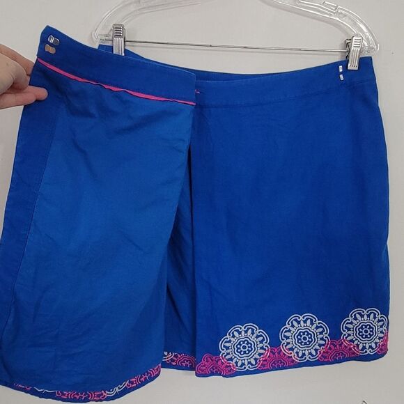 Boden Anville Linen Blend Embroidered Wrap Skirt in Bold Blue Size 10 - Picture 5 of 10